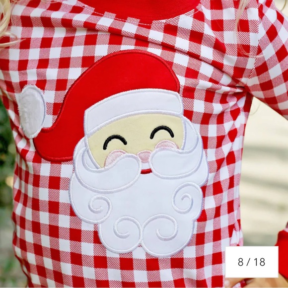 Classic Whimsy Happy Santa Red Gingham Kids Pajama Set Size 5 - Picture 2 of 4